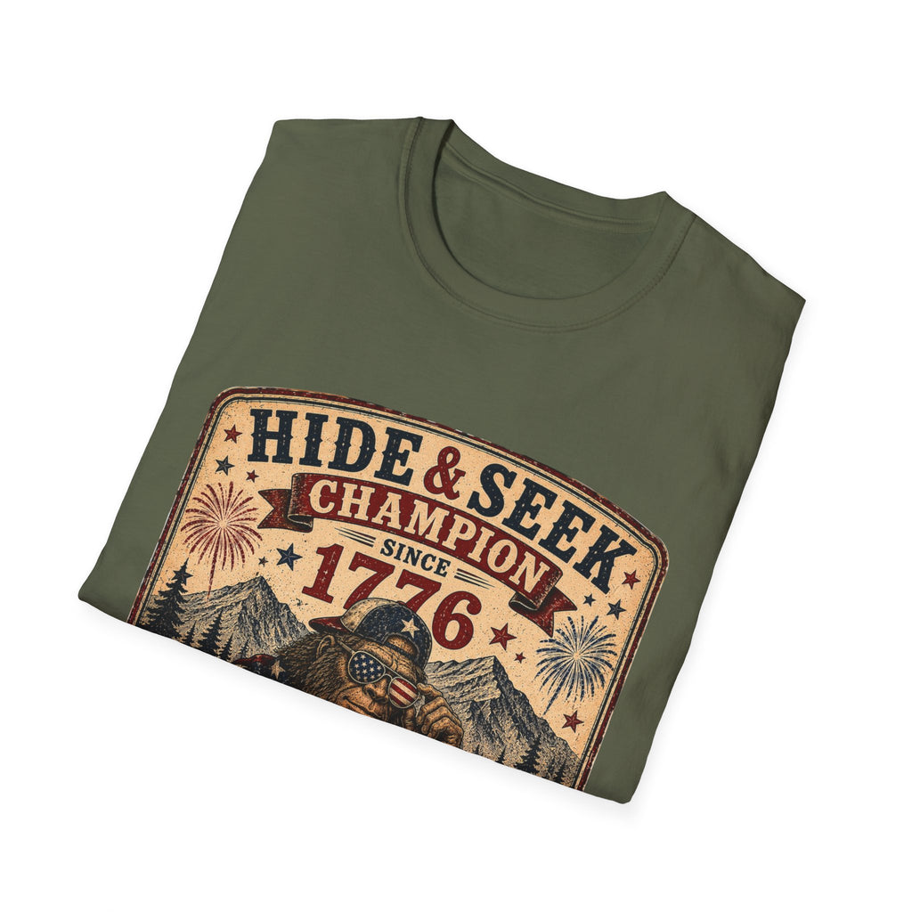"Hide & Seek Champion Since 1776" Vintage Patriotic Graphic — T-Shirt