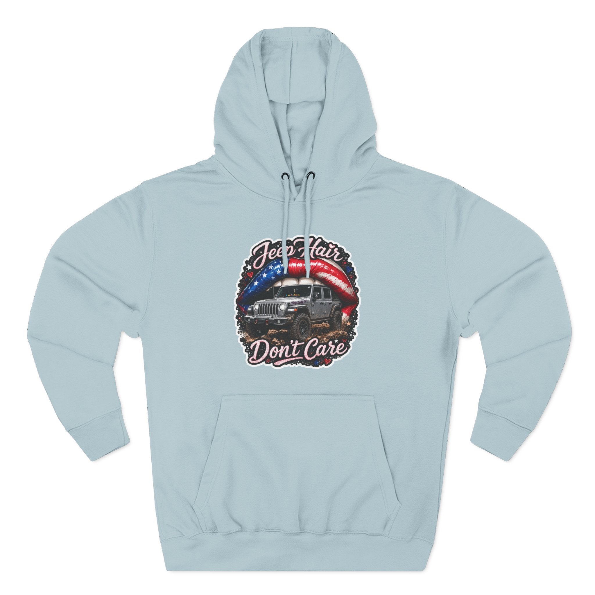 "Jeep Hair Don't Care" Graphic Fleece Pullover - Patriotic Jeep Hoodie