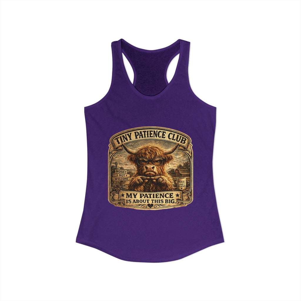 Tiny Patience Highland Cow Women's Ideal Racerback Tank