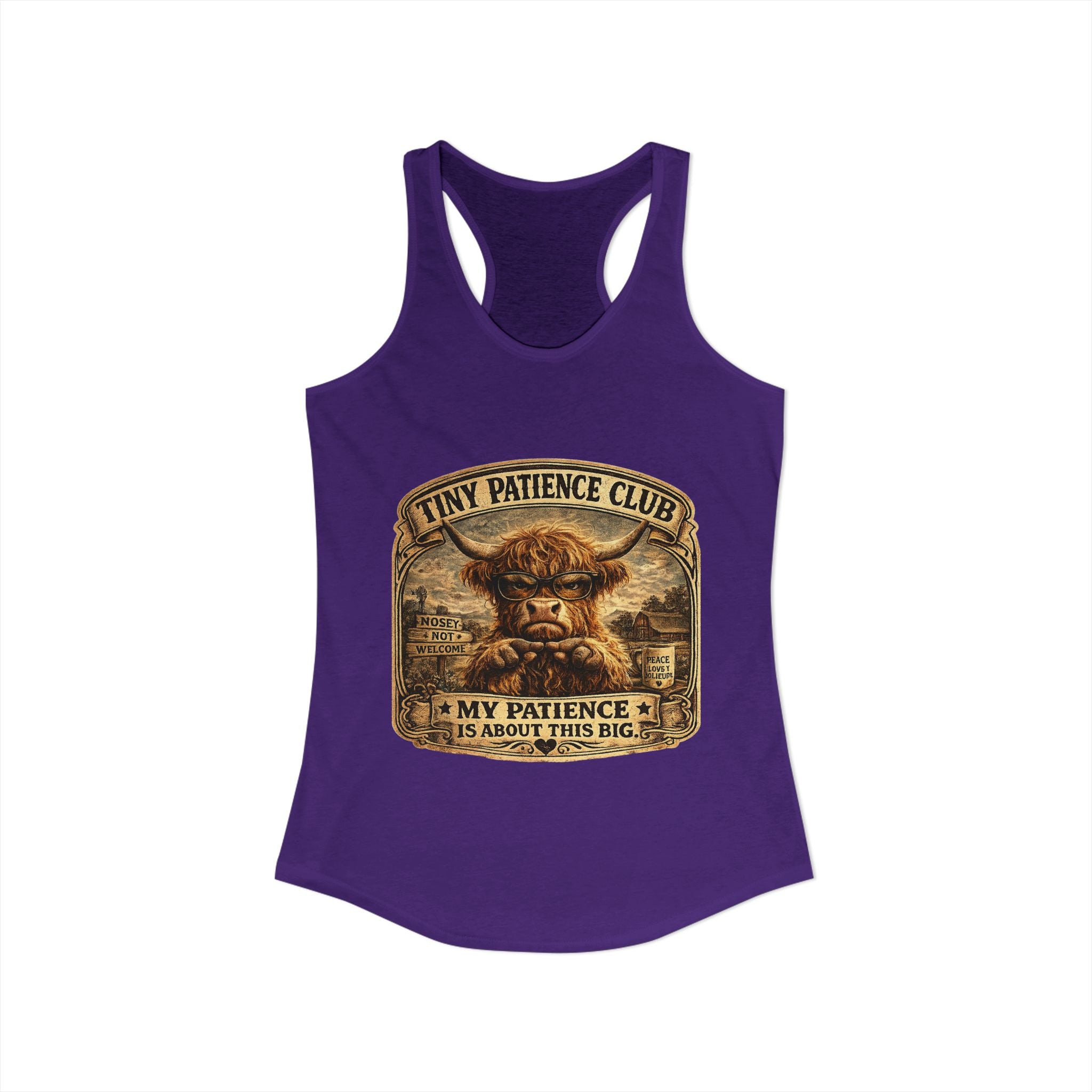 Tiny Patience Highland Cow Women's Ideal Racerback Tank