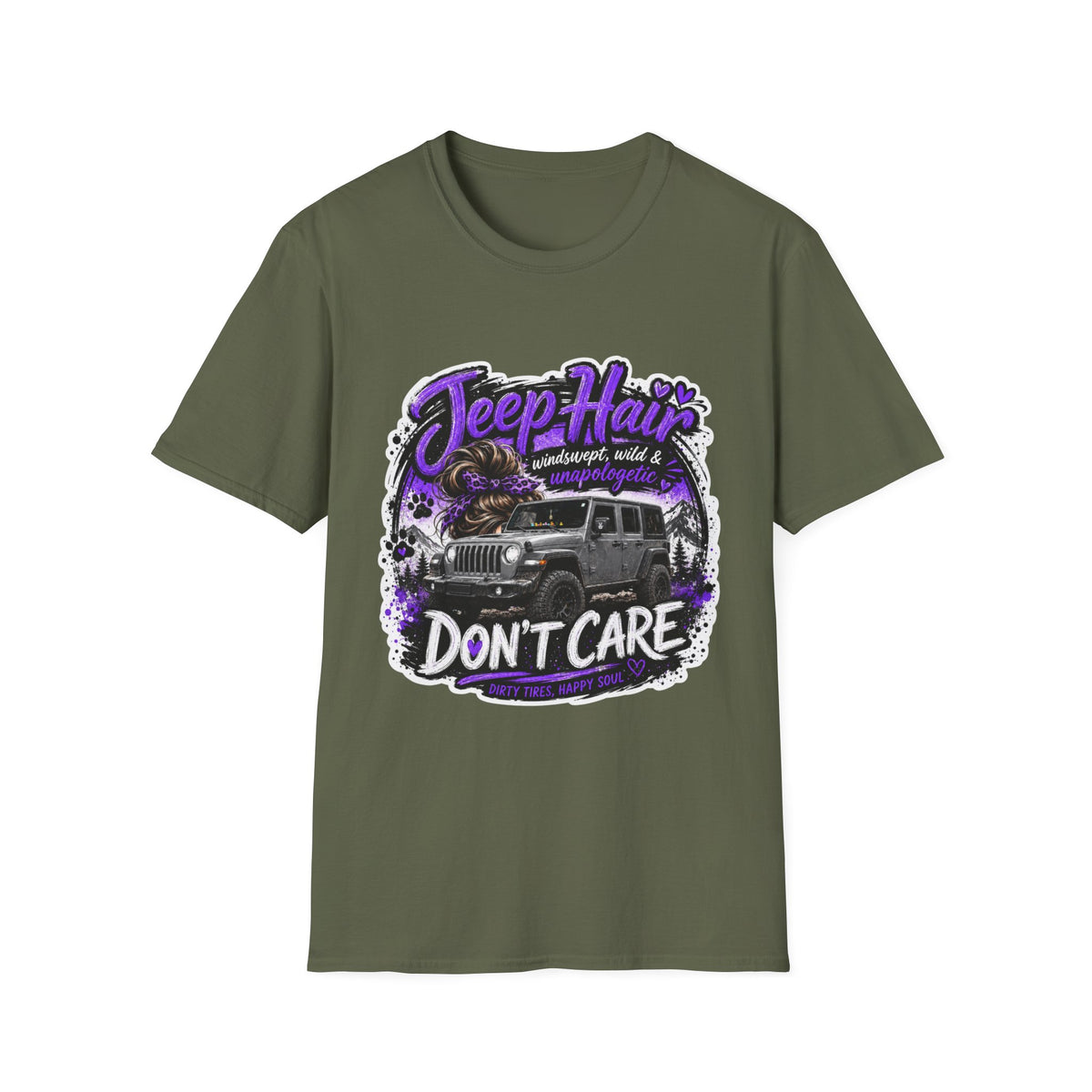 Jeep Hair Don't Care (Purple) Unisex Softstyle T-Shirt