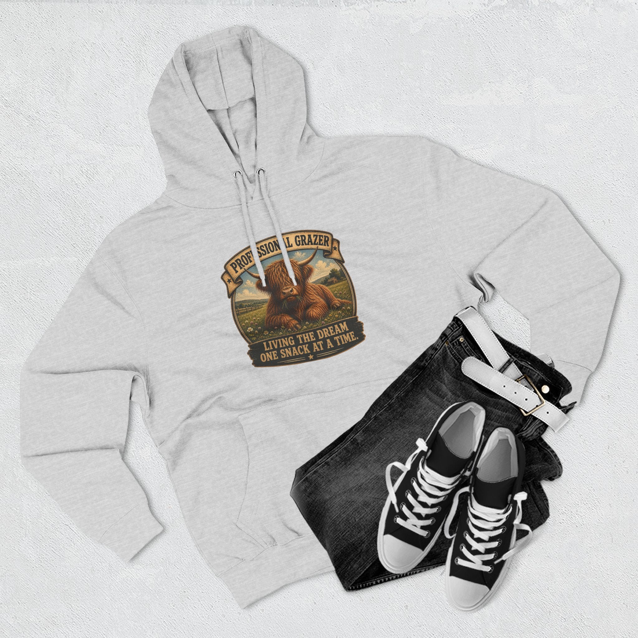 Professional Grazer Highland Cow Three-Panel Fleece Hoodie