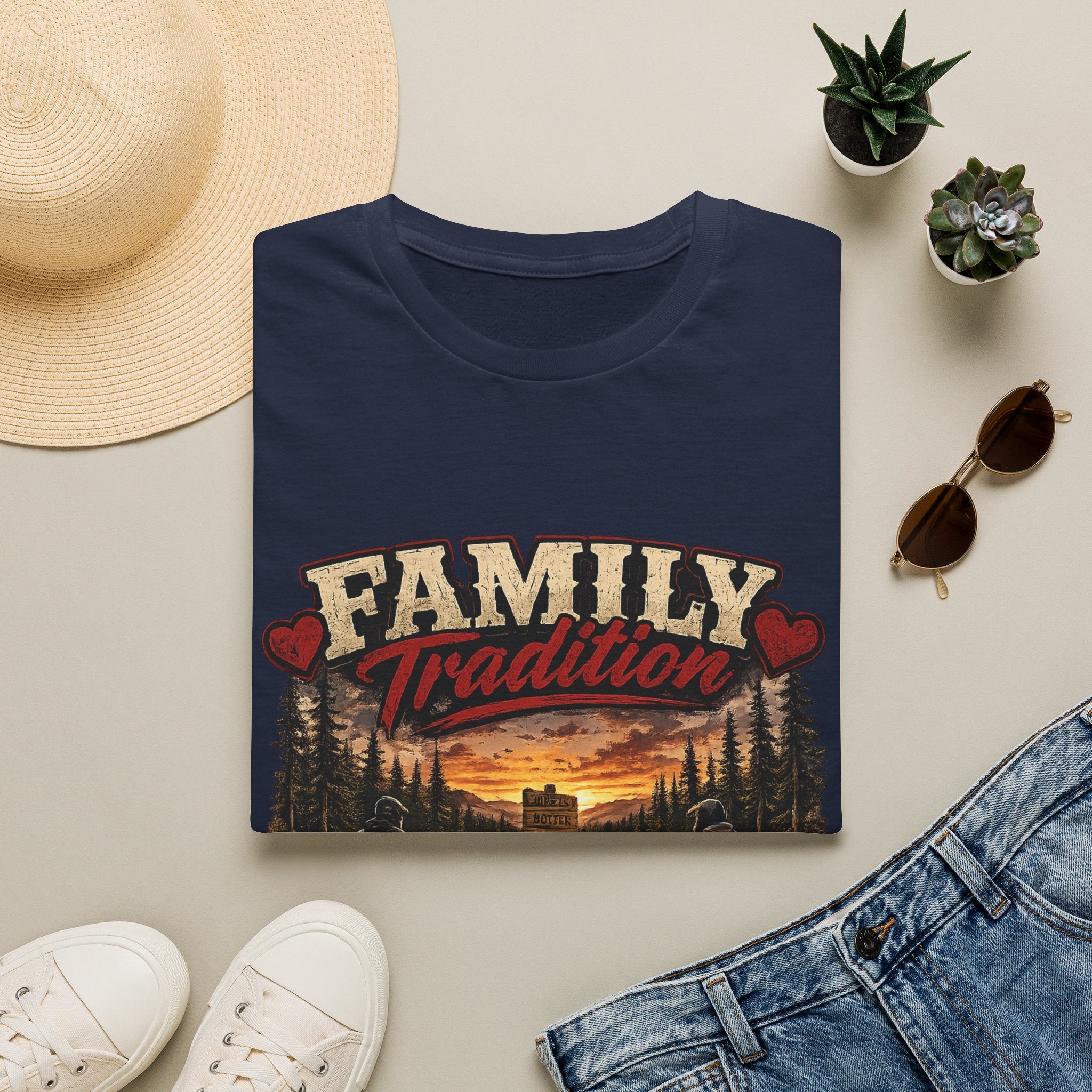 Family Tradition T-Shirt — 'Some Families We Gather Around A Table, We Gather Around A Trailhead' Outdoor Camping Tee