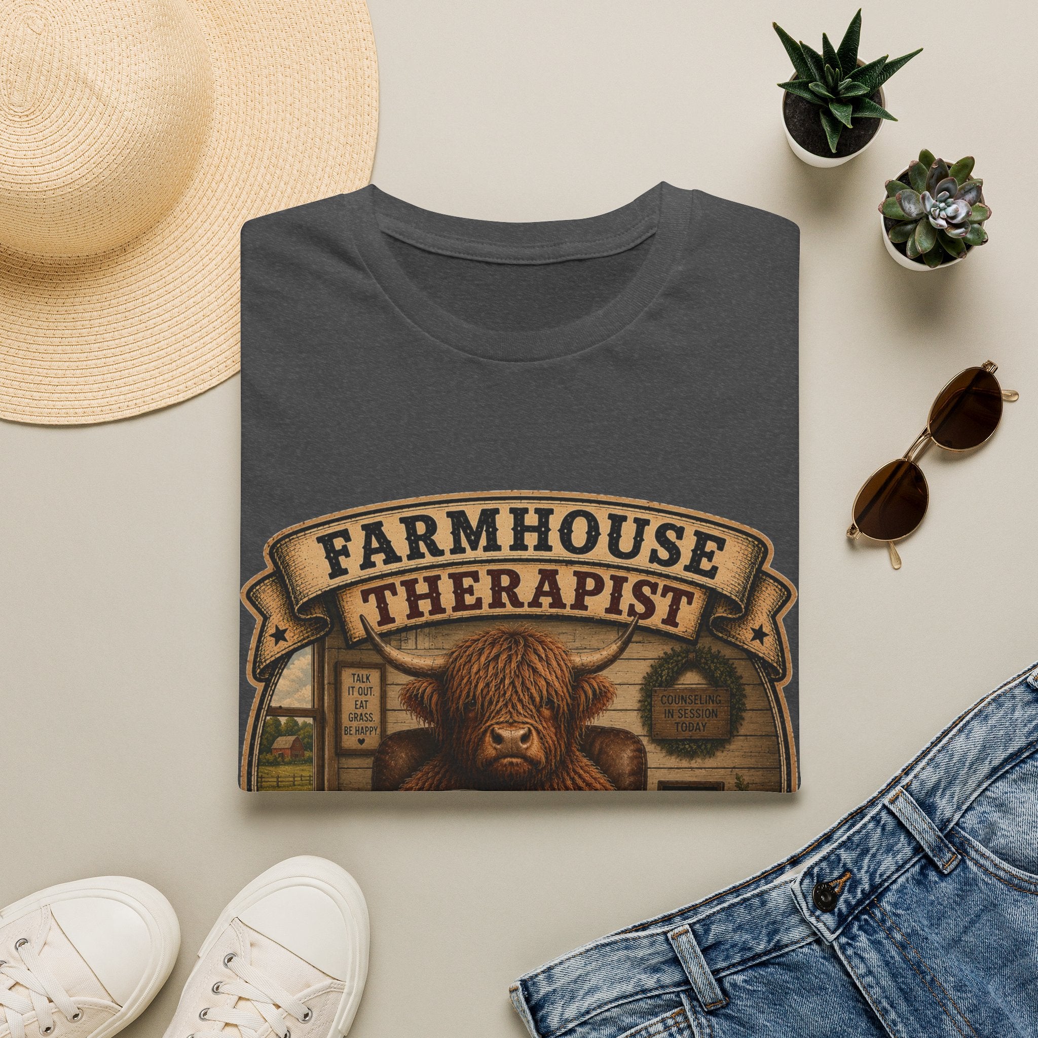 Farmhouse Therapist Highland Cow Unisex Softstyle T-Shirt