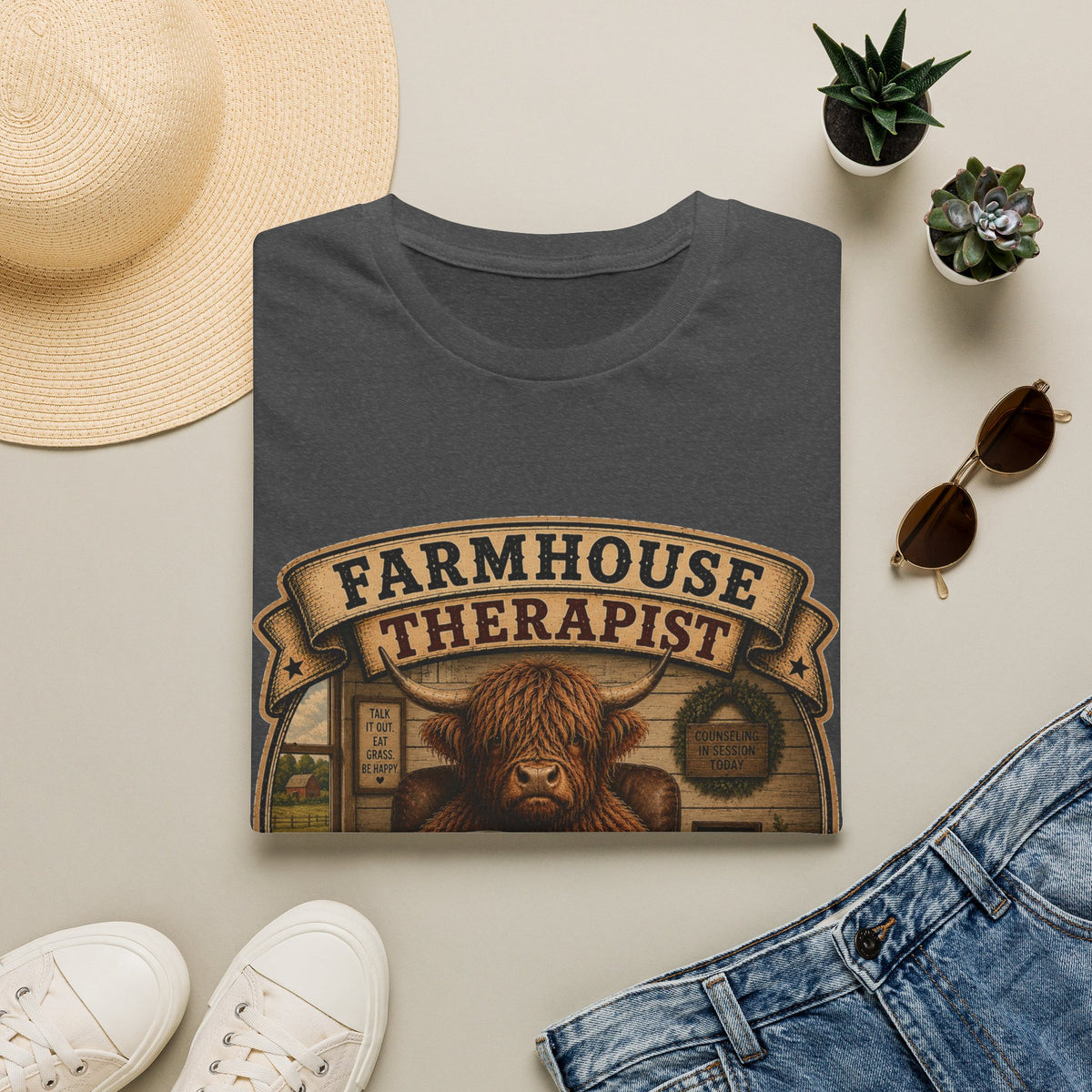 Farmhouse Therapist Highland Cow Unisex Softstyle T-Shirt