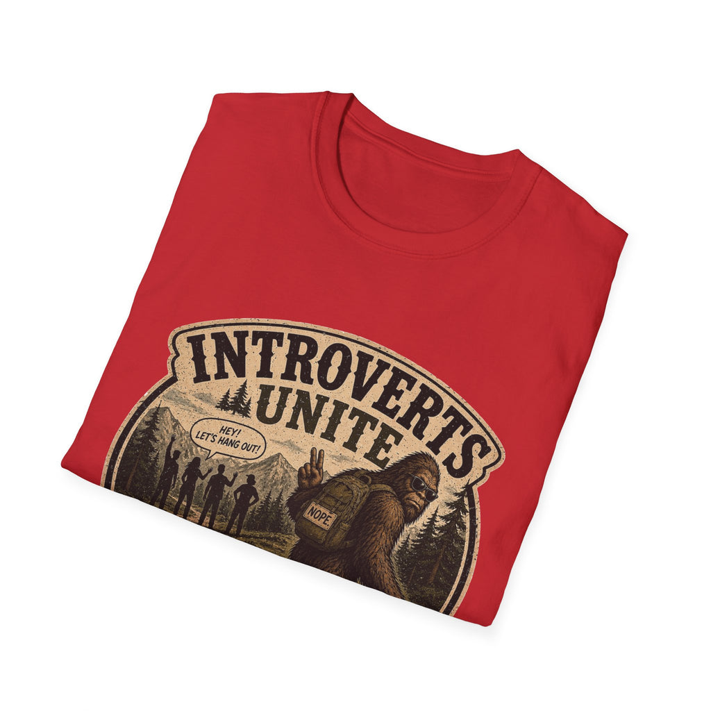 Bigfoot’s Introverts Unite Let's Not T-Shirt — Funny Sasquatch Recalculating Map Tee