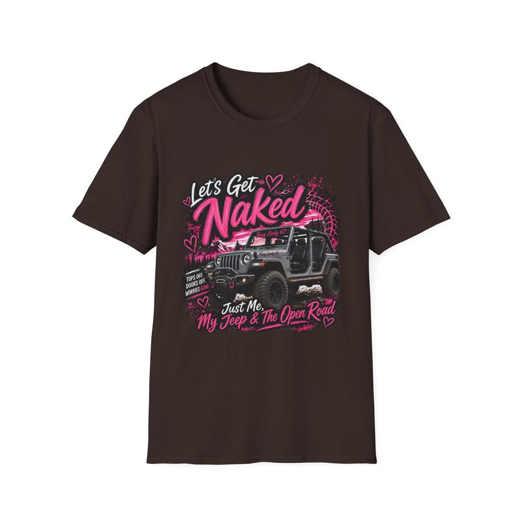 Jeep 'Let's Get Naked' Graphic T-Shirt — (Pink) Funny Off-Roading Top