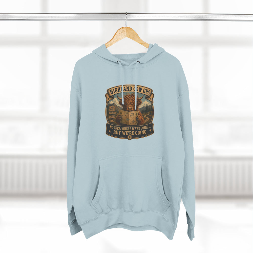 Highland Cow GPS Three-Panel Fleece Hoodie