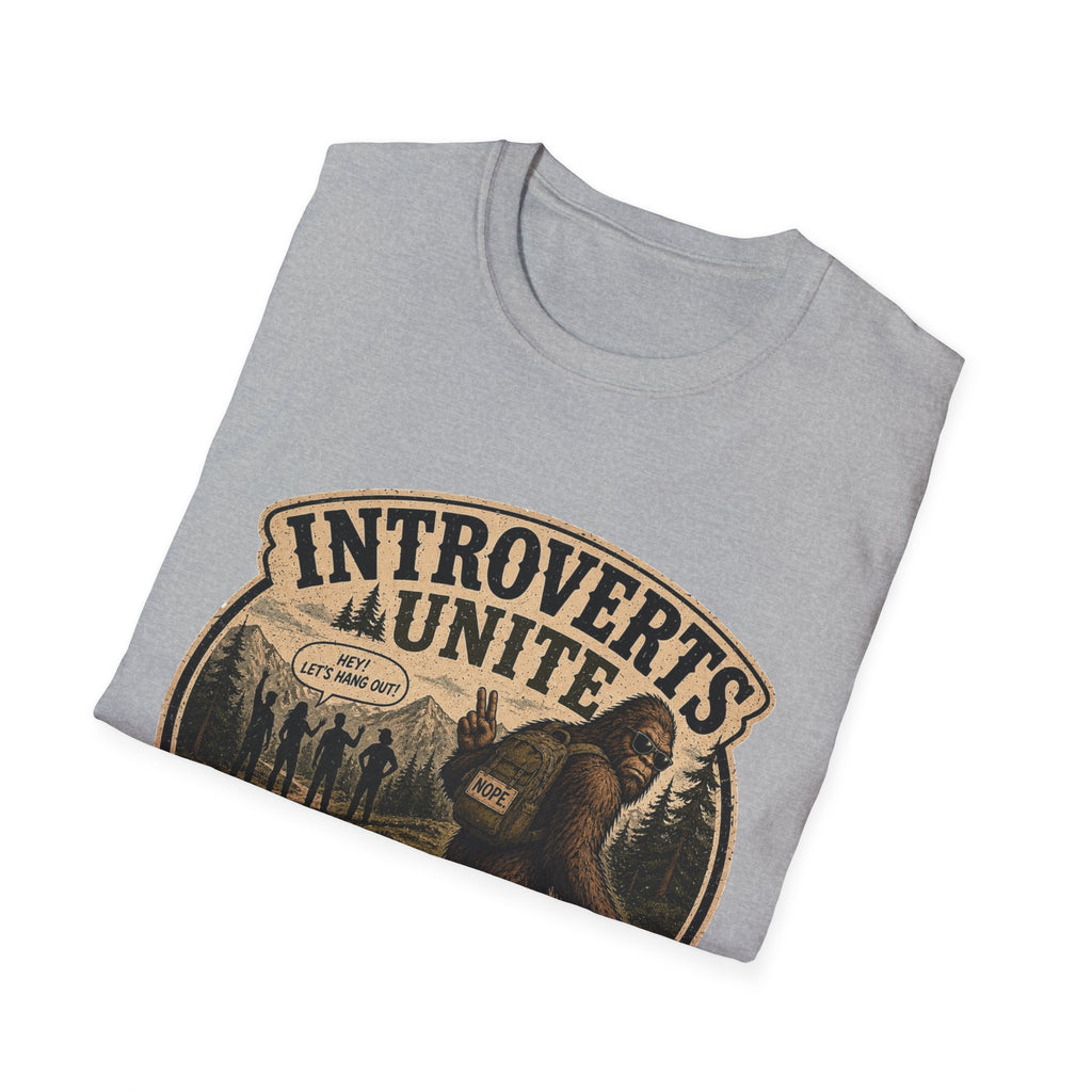 Bigfoot’s Introverts Unite Let's Not T-Shirt — Funny Sasquatch Recalculating Map Tee