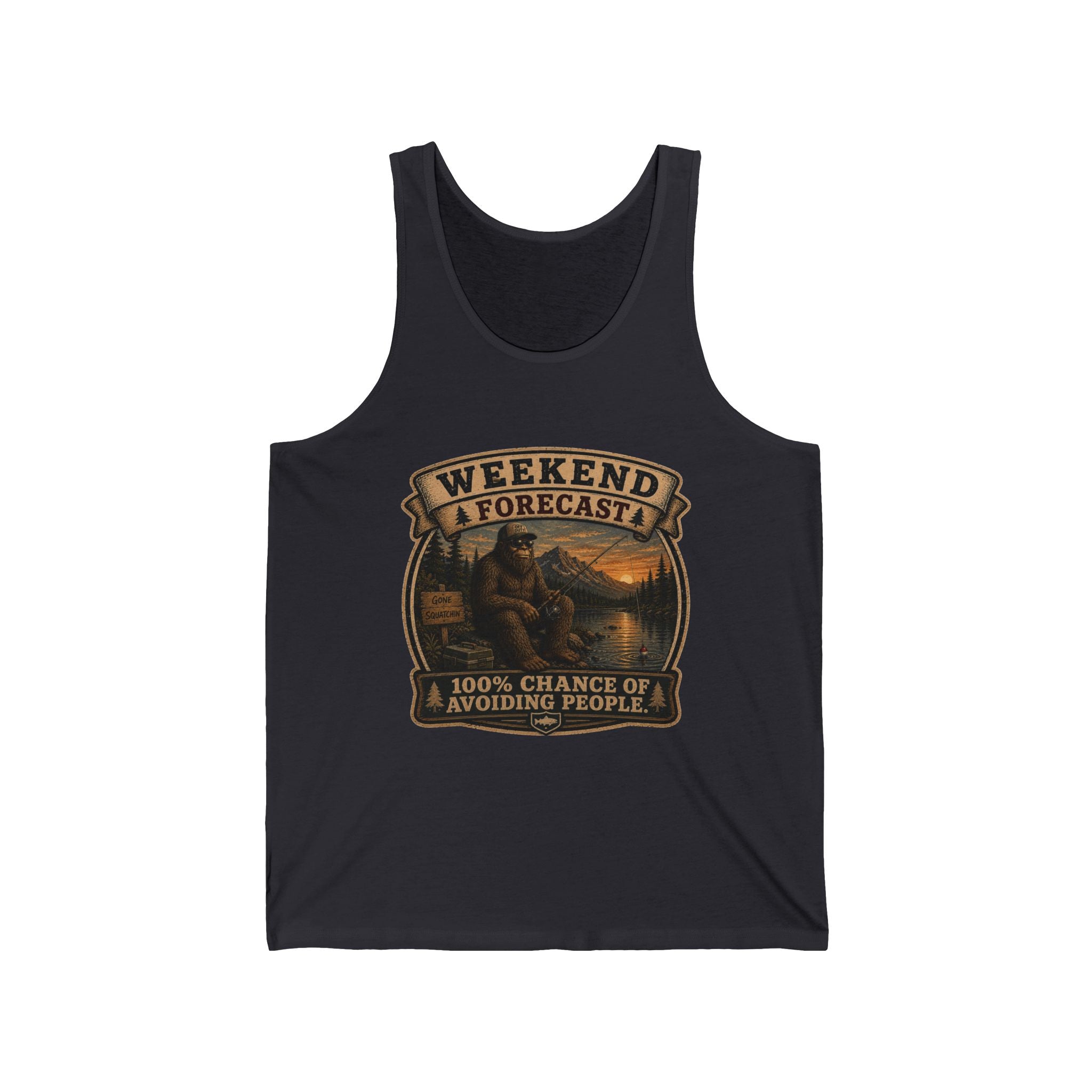 "Weekend Forecast: 100% Chance of Avoiding People" Retro Camping Graphic - Tank Top