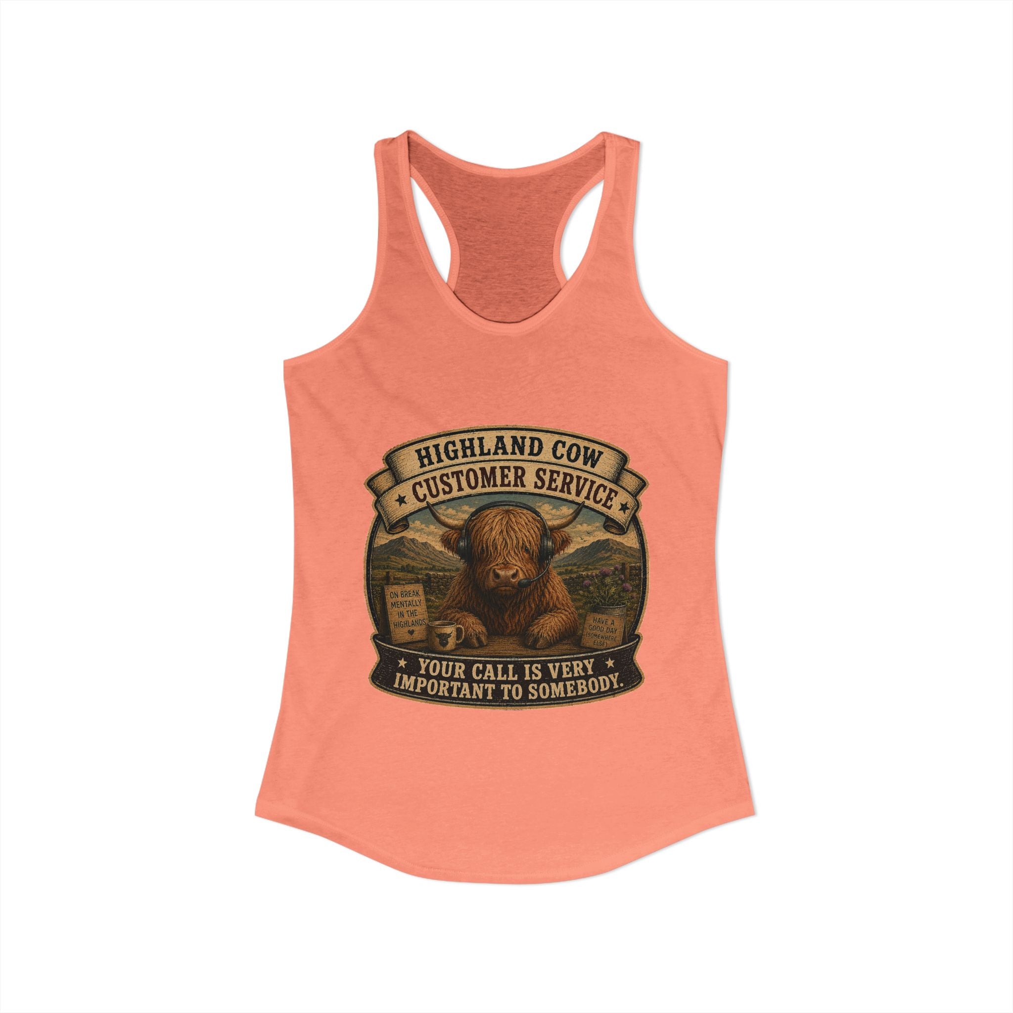 Highland Cow Customer Service Women's Ideal Racerback Tank