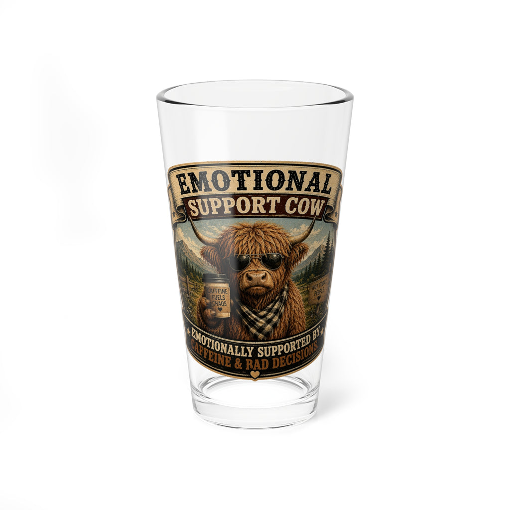 Emotional Support Cow 16oz Mixing Glass – Funny Highland Cow Pint for Drink Mixing & Gifts