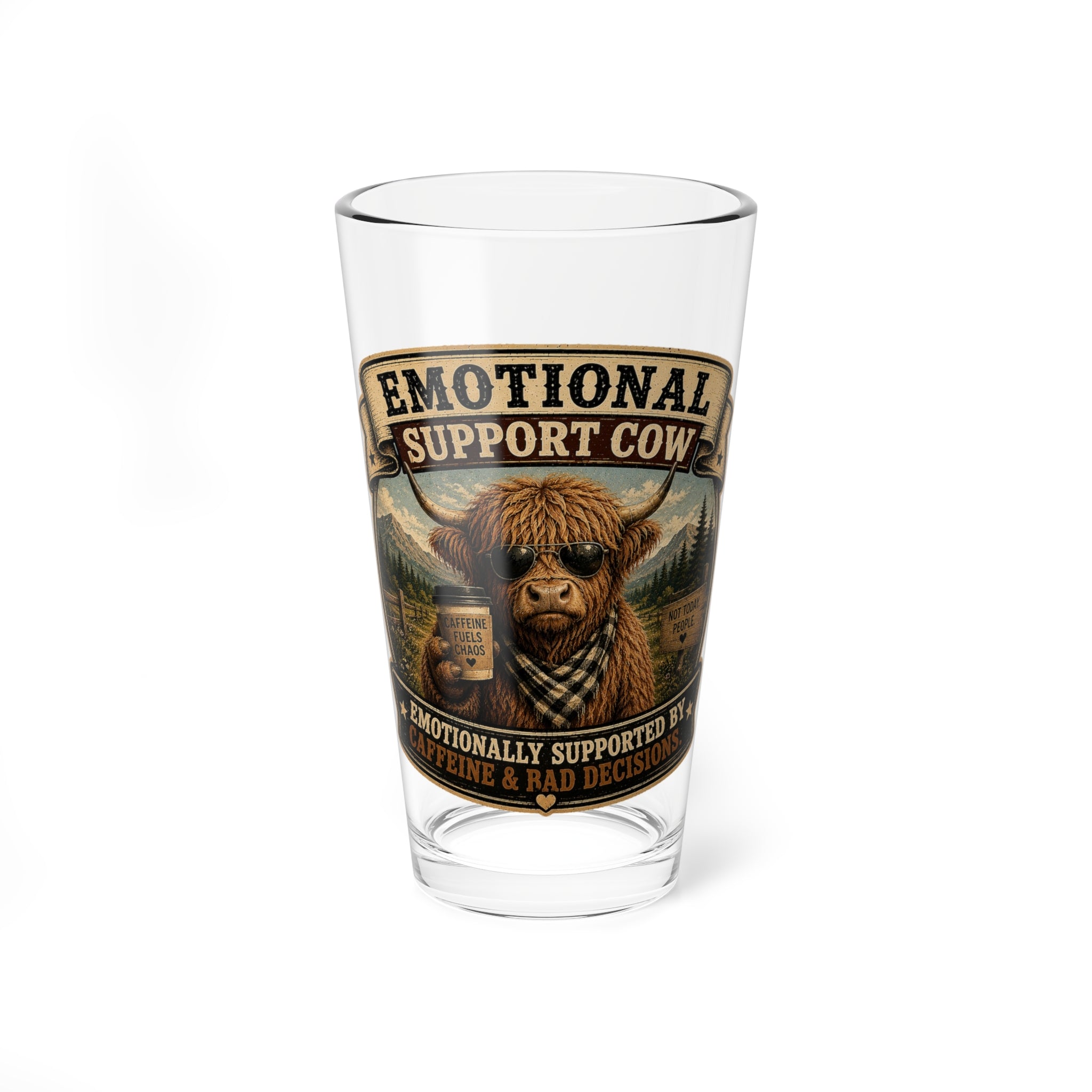 Emotional Support Cow 16oz Mixing Glass – Funny Highland Cow Pint for Drink Mixing & Gifts