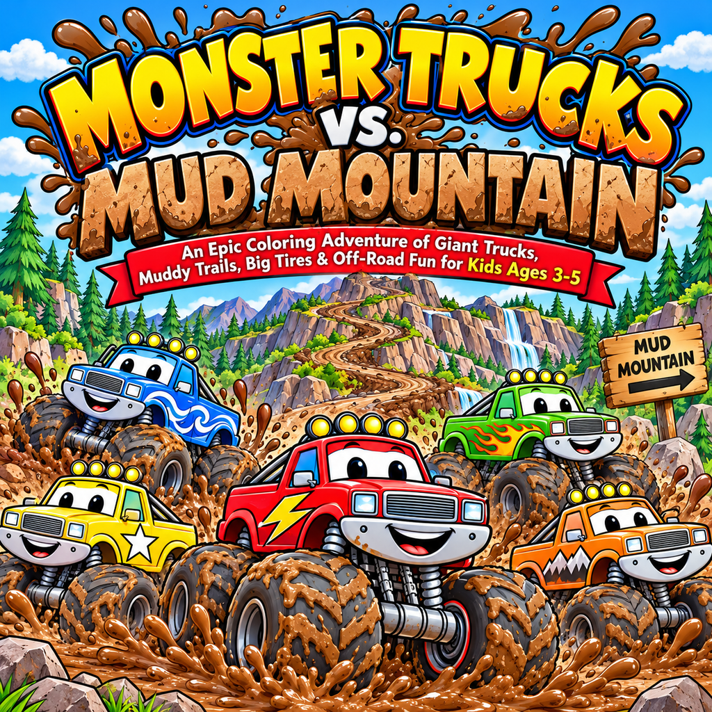 Monster Trucks Vs Mud Mountain Coloring Book (Ages 3 to 5)