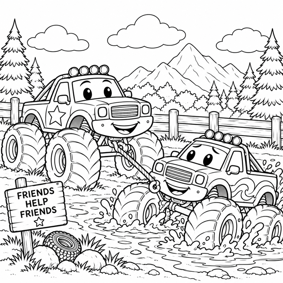 Monster Trucks Vs Mud Mountain Coloring Book (Ages 3 to 5)