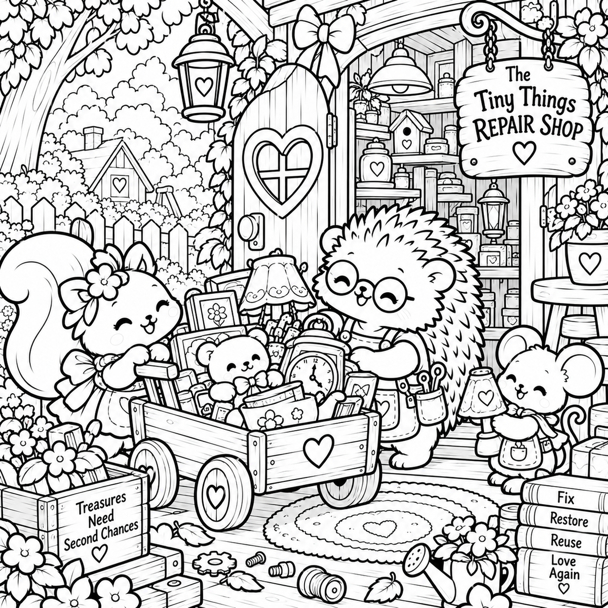 The Tiny Things Repair Shop Coloring Book (Ages 6 - 10)